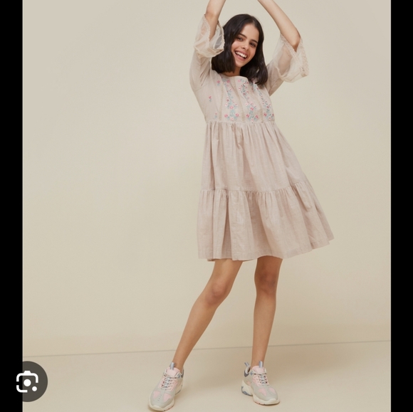 💛 NWT Bombay Paisley mustard yellow embroidered cotton dress - Picture 8 of 9